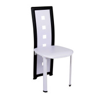 High back white and black PVC leather dining chair