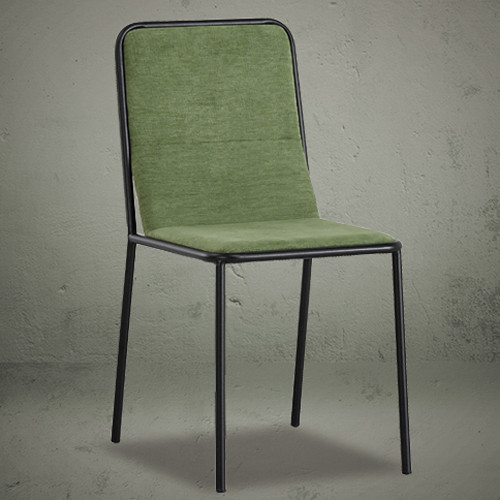 Metal frame green fabric dining chair