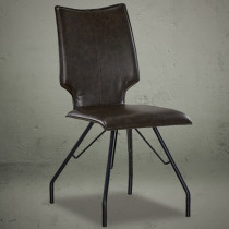 Armless black leather dining chair metal leg