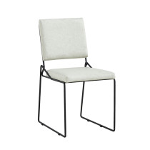 White leather dining chairs with metal legs