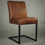 Dining chairs high back brown leather metal base