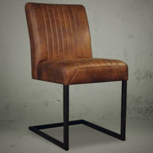 Dining Chairs High Back Brown Leather Metal Base