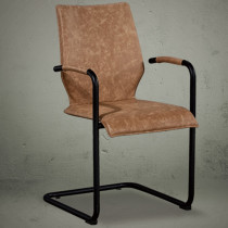 Bow shape high end brown leather dining chair armrest