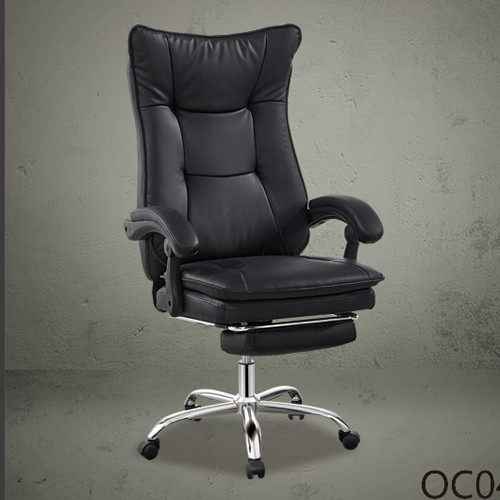 High back black leather office chairs with footrest