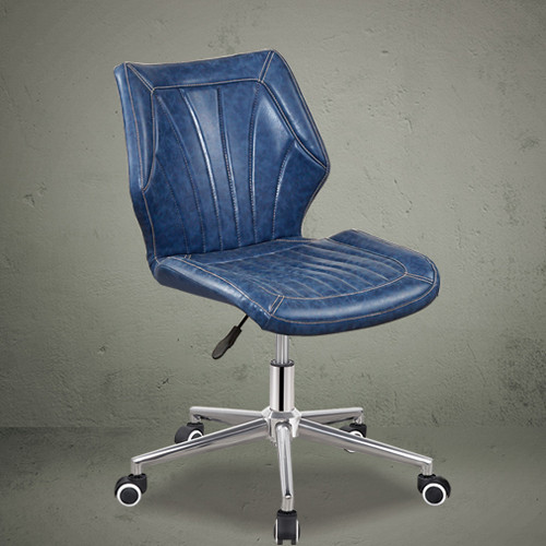 office chair dark blue leather mid back