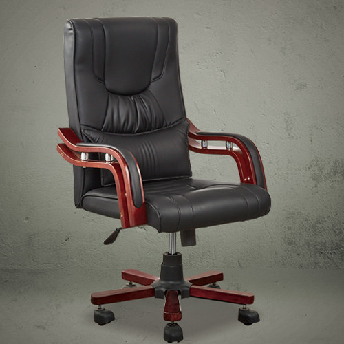 office chair leather high back wood arms