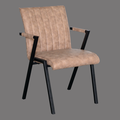 Brown leather dining chair high back with armrest