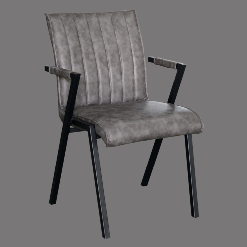 High back dark gray leather dining chair with armrest