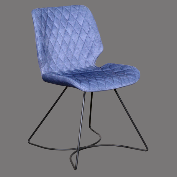 Blue fabric seat dining chair metal base