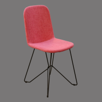 red fabric dining chair with metal base