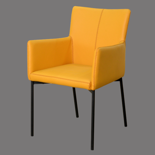 Yellow leather dining chair with metal legs made in china