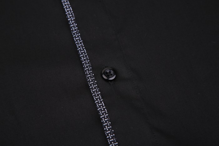 Mens Dress Shirts Cotton Spandex Regular Fit Fashion Long Sleeve Shirt Black