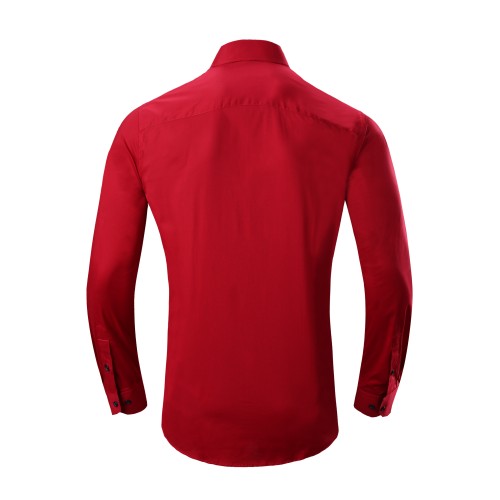 Mens Dress Shirts Cotton Spandex Casual Regular Fit Long Sleeve Shirt Red