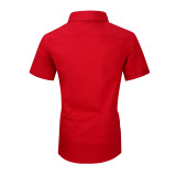 Mens Dress Shirts Cotton Spandex Regullar Fit Short Sleeve Shirt Red