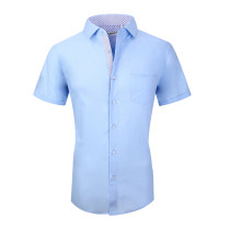 Mens Dress Shirts Cotton Spandex Regullar Fit Short Sleeve Shirt Blue