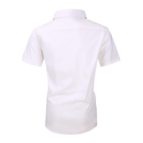 Mens Dress Shirts Cotton Spandex Regullar Fit Short Sleeve Shirt White