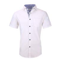Mens Dress Shirts Cotton Spandex Regullar Fit Short Sleeve Shirt White