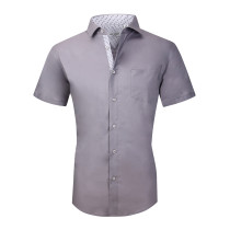 Mens Dress Shirts Cotton Spandex Regullar Fit Short Sleeve Shirt Gray