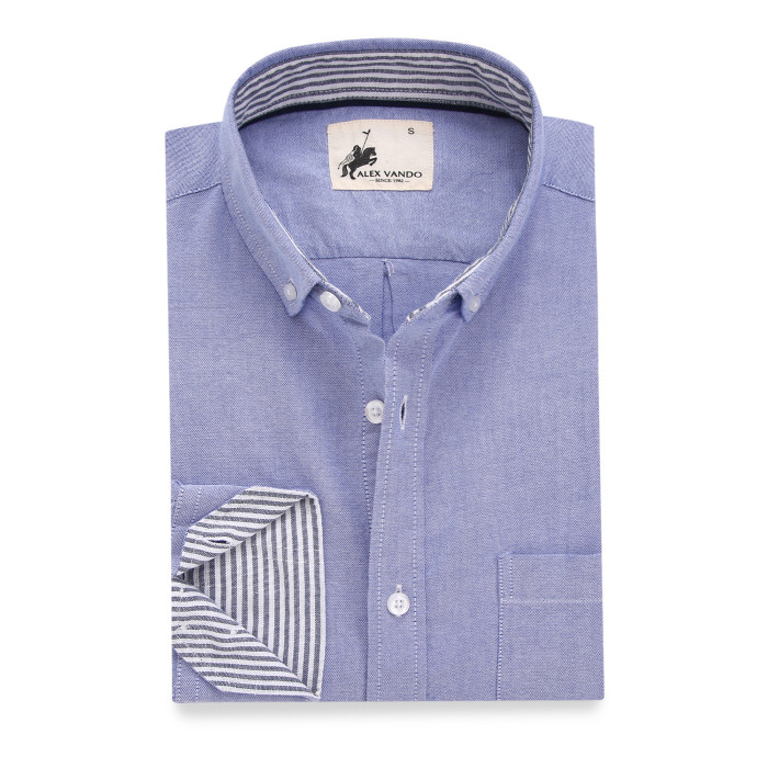 Mens Button Down Regular fit Washed Oxford Dress Shirt Blue