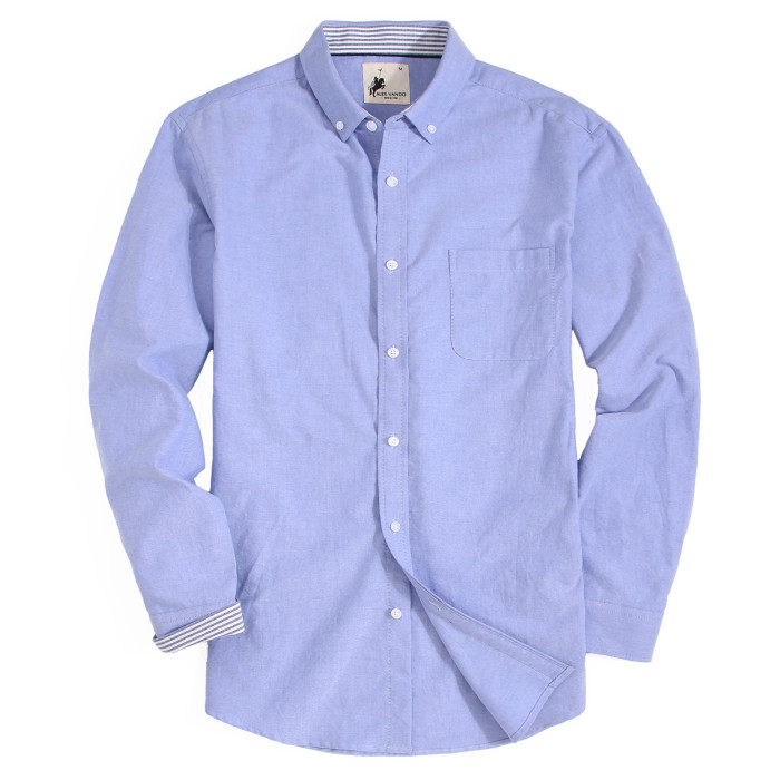 Mens Button Down Regular fit Washed Oxford Dress Shirt Blue