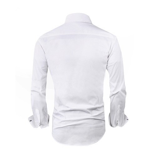 Mens Dress Shirts Cotton Spandex Regular Fit Fashion Long Sleeve Shirt White