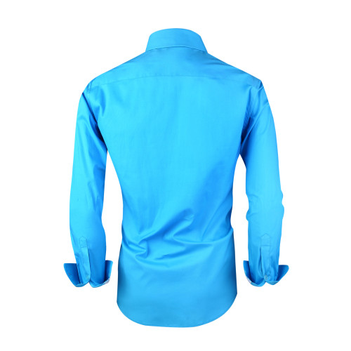 Mens Dress Shirts Cotton Spandex Casual Regular Fit Long Sleeve Shirt Turquoise