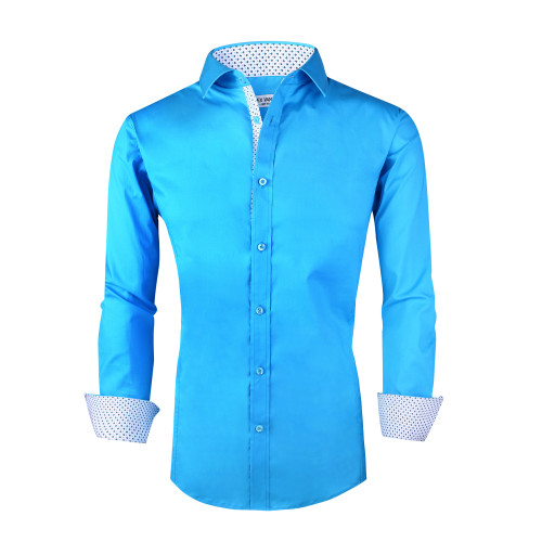 Mens Dress Shirts Cotton Spandex Casual Regular Fit Long Sleeve Shirt Turquoise