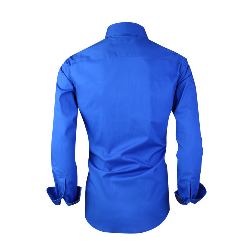 Mens Dress Shirts Cotton Spandex Casual Regular Fit Long Sleeve Shirt Royal Blue
