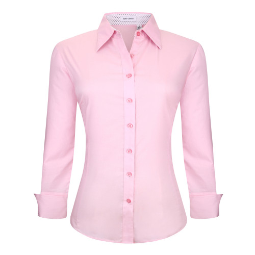 Womens Long Sleeve Cotton Stretch Work Shirt Pink