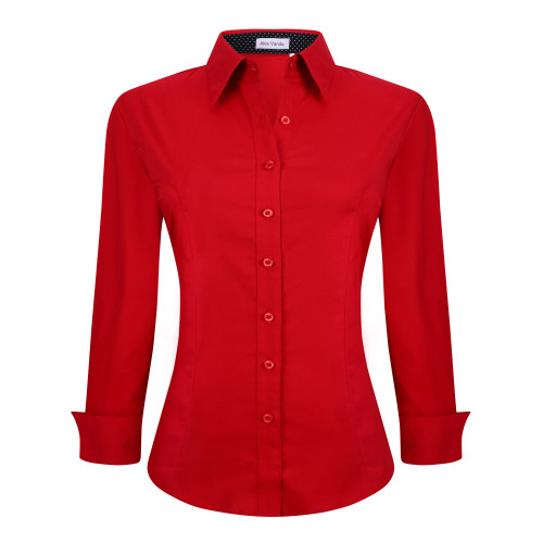 Womens Long Sleeve Cotton Stretch Work Shirt Red