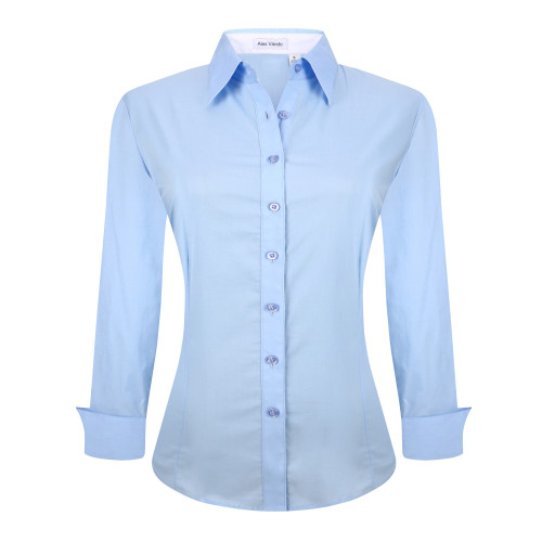Womens Long Sleeve Cotton Stretch Work Shirt Blue