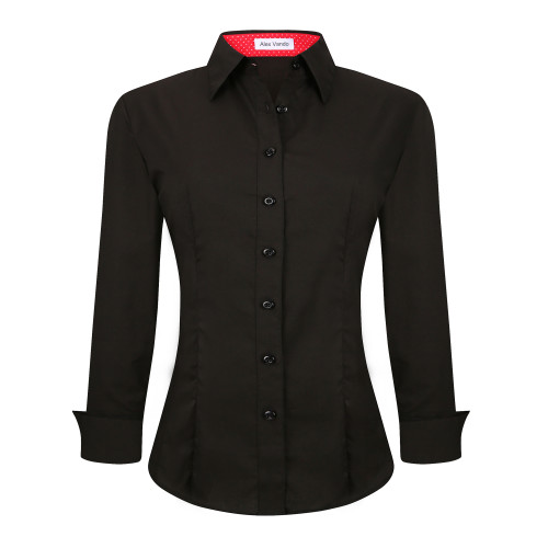 Womens Long Sleeve Cotton Stretch Work Shirt Black