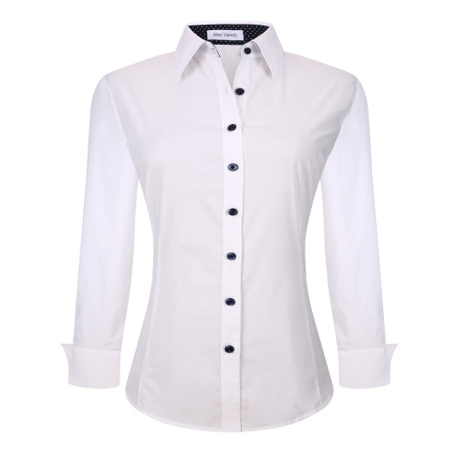 Womens Long Sleeve Cotton Stretch Work Shirt White