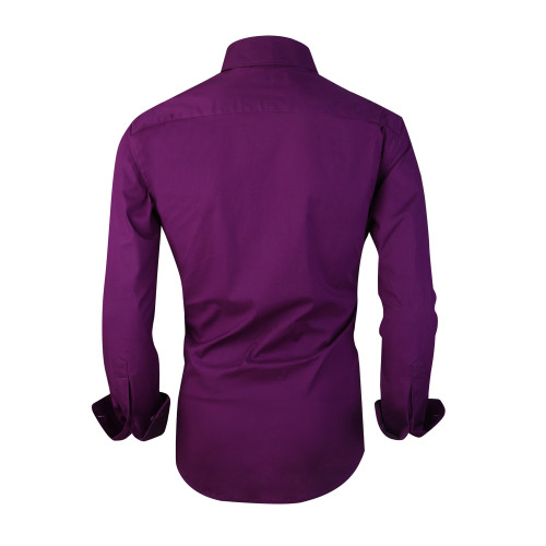 Mens Dress Shirts Cotton Spandex Casual Regular Fit Long Sleeve Shirt Purple