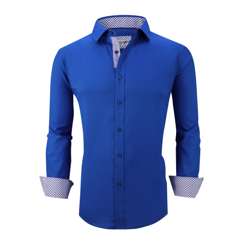 Mens Dress Shirts Cotton Spandex Casual Regular Fit Long Sleeve Shirt L19-Royal