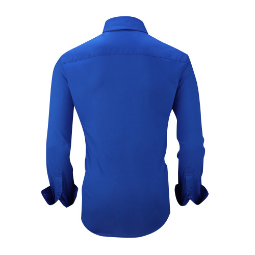Mens Dress Shirts Cotton Spandex Casual Regular Fit Long Sleeve Shirt L19-Royal