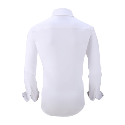 Mens Dress Shirts Cotton Spandex Casual Regular Fit Long Sleeve Shirt L19-White