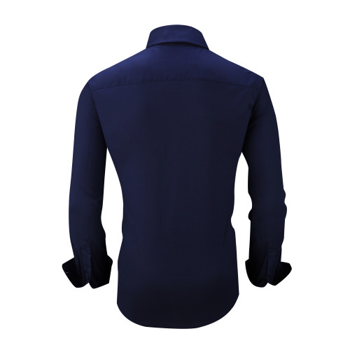 Mens Dress Shirts Cotton Spandex Casual Regular Fit Long Sleeve Shirt L19-Navy