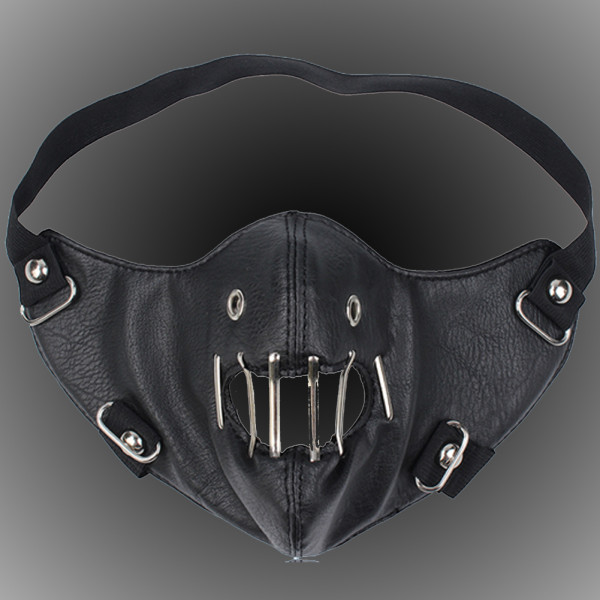 Burning Man Black Hannibal Lecter Faux Leather Restraining Face Mask with Metal Mouth Pieces Leather Mask Studded Face Bandana Festival EDM Rave Outfits Coachella