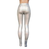 Iridescent Holographic Mermaid High Waisted Yoga Pants Legging Rave Festival Clothes Outfits Women vintage Leggings Clothing