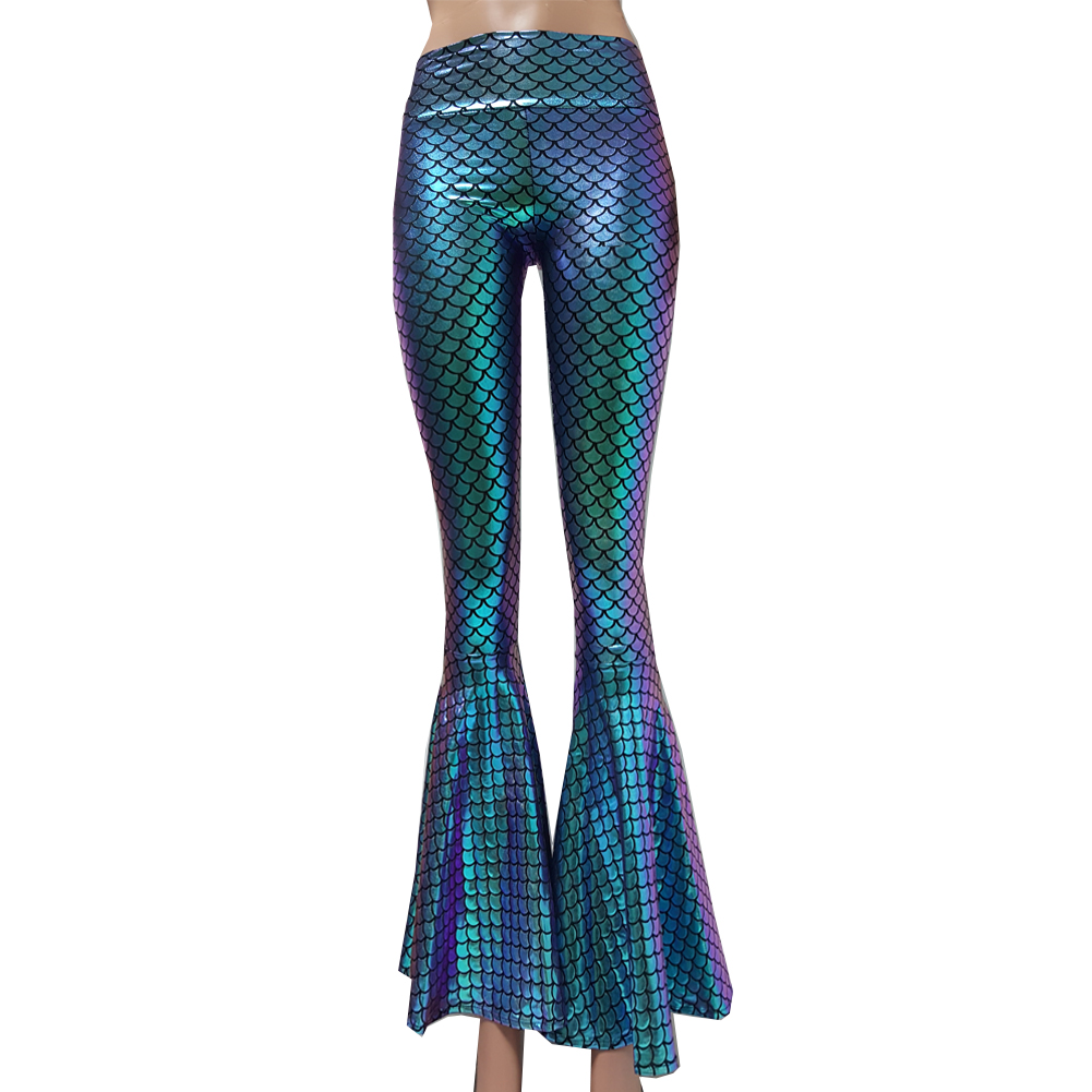 US$ 32 - Iridescent Holographic Green Flare Bell Bottom Yoga Pants ...
