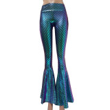 Iridescent Holographic Green Flare Bell Bottom Yoga Pants Legging Rave Festival Clothes Outfits Women vintage Leggings Clothing