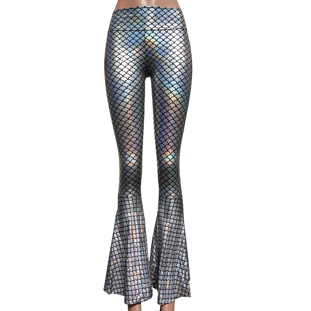 US$ 32.00 - Iridescent Holographic Mermaid Flare Bell Bottom Yoga Pants ...
