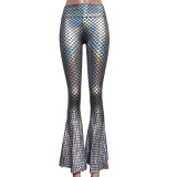 Iridescent Holographic Mermaid Flare Bell Bottom Yoga Pants Legging Rave Festival Clothes Outfits Women vintage Leggings Clothing