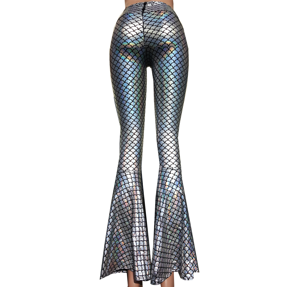 Red MERMAID LEGGINGS Holographic Clubwear Rave Disco Party Womens