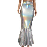 Iridescent Holographic Mermaid High Waisted Maxi Long Skirts Halloween Costumes
