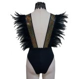 Gothic Festival Carnvial Rave Black Holographic Burning Man Feather Chocker Bodysuit Costume