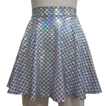 Summer Musical Festival Outfits Holographic Mermaid High Waisted Flare Skater Skirt