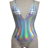 Rave Outfits  Silver Holographic Women Multi Way Wrap Bodysuit