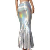 Iridescent Holographic Mermaid High Waisted Maxi Long Skirts Halloween Costumes